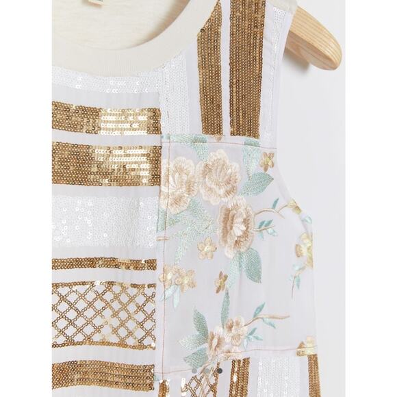 Tiny Anthropologie Jessika Top - M Sequin Patchwork Cottagecore Christmas Party - Picture 3 of 10